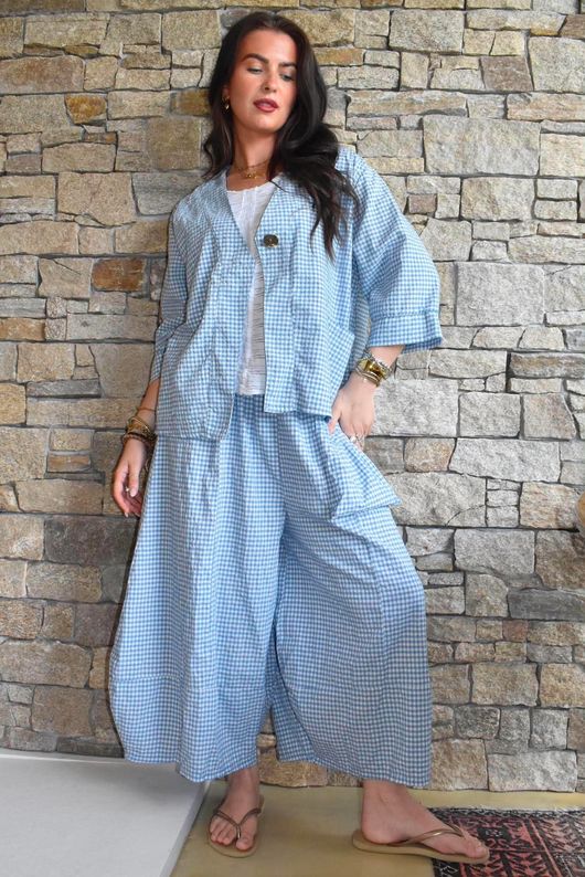 Arbi Gingham Pocket Culotte Pant Denim